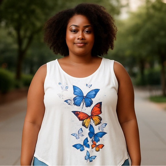 • New • Rose Gal Swim Cover Up Butterfly Sleeveless Top Asymmetric White 2X - Picture 5 of 13